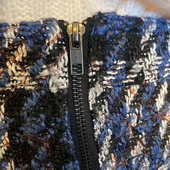 Parker Krista Tweed Blue Plaid Mini Zip Up Pencil Skirt - Picture 5 of 9